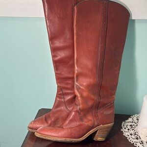FRYE BOOTS RUST Leather Knee-High Riding Boots